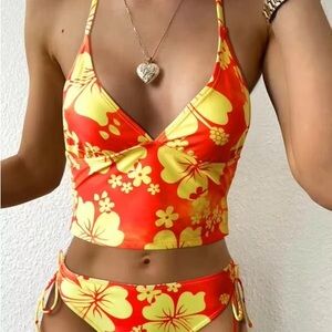 SHEIN Orange and Yellow Floral Bikini Set